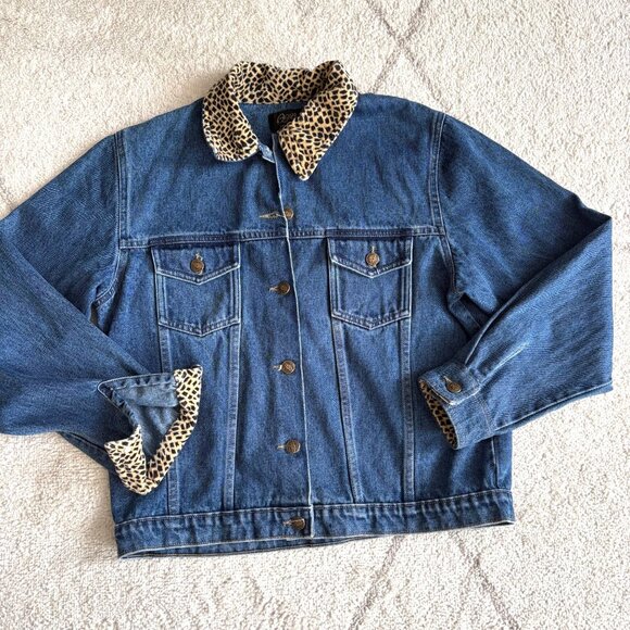 Agapo Denim Jacket Leopard Print & Patchwork 90s Y2K Statement Jean Jacket - Picture 2 of 7